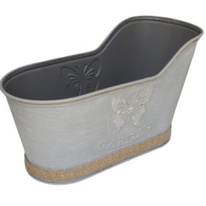 JARDINERA TINA GRIS Y YUTE, METAL GRANDE