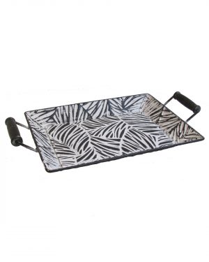 BANDEJA RECTANGULAR HOJAS GRIS