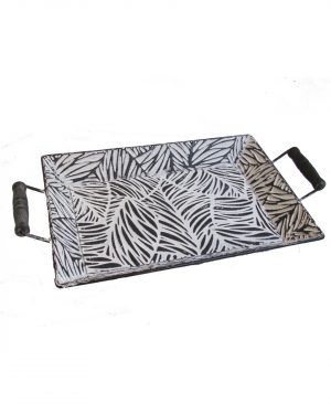 BANDEJA RECTANGULAR HOJAS GRIS