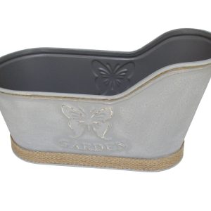 JARDINERA TINA GRIS Y YUTE, METAL CHICA