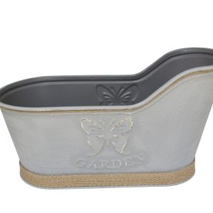 JARDINERA TINA GRIS Y YUTE, METAL GRANDE