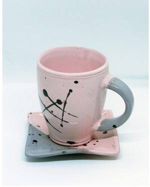 TASA DESAYUNO C/ PLATO ROSA Y GRIS