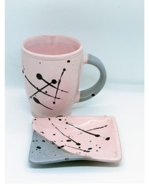 TASA DESAYUNO C/ PLATO ROSA Y GRIS