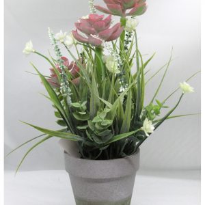 FLORES ROSADAS CON MACETA BICOLOR