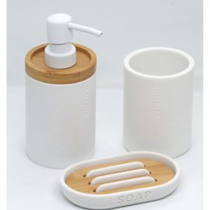 JGO. BAÑO x3 BLANCO Y BAMBU –  POLYRESINA