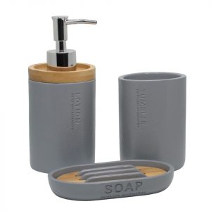 JGO. BAÑO x3 GRIS Y BAMBU –  POLYRESINA