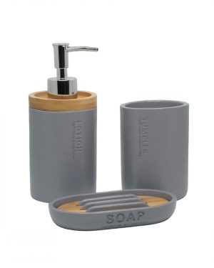 JGO. BAÑO x3 GRIS Y BAMBU –  POLYRESINA