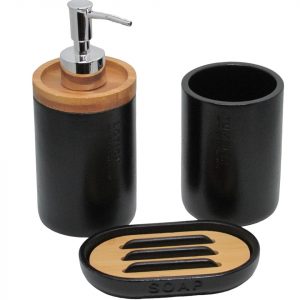JGO. BAÑO x3 NEGRO Y BAMBU –  POLYRESINA