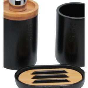 JGO. BAÑO x3 NEGRO Y BAMBU –  POLYRESINA