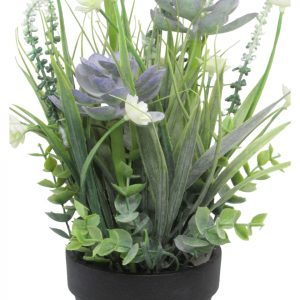 FLORES PURPURA CON MACETA NEGRA