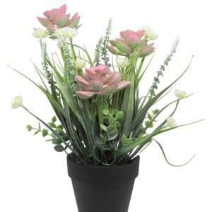 FLORES ROSADAS CON MACETA NEGRA