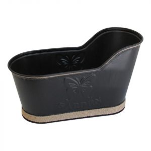 JARDINERA TINA NEGRO Y YUTE, METAL GRANDE