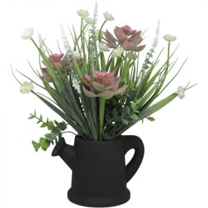 REGADERA FLORES ROSADAS MACETA NEGRA