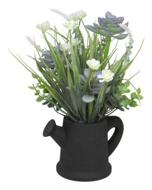 REGADERA FLORES PURPURA MACETA NEGRA
