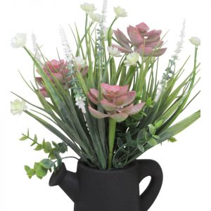 REGADERA FLORES ROSADAS MACETA NEGRA