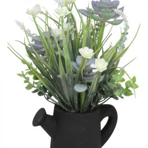 REGADERA FLORES PURPURA MACETA NEGRA