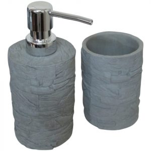 JGO. BAÑO x2 «PIEDRA GRIS» –  POLYRESINA