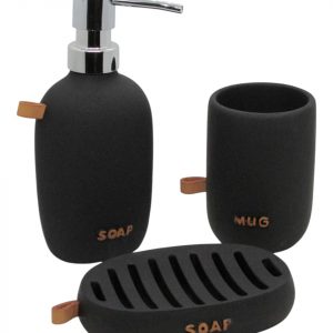 JGO. BAÑO x3 NEGRO C/ CUERO –  POLYRESINA