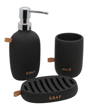 JGO. BAÑO x3 NEGRO C/ CUERO –  POLYRESINA