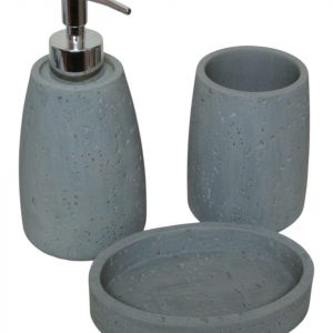 JGO. BAÑO x3 «TRAVERTINO» GRIS –  POLYRESINA