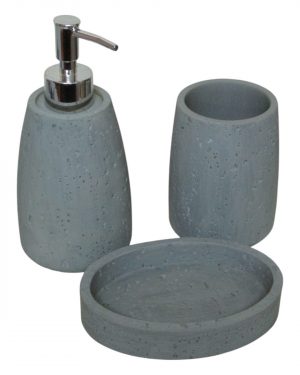 JGO. BAÑO x3 «TRAVERTINO» GRIS –  POLYRESINA
