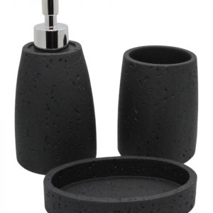 JGO. BAÑO x3 «TRAVERTINO» NEGRO –  POLYRESINA