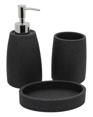 JGO. BAÑO x3 «TRAVERTINO» NEGRO –  POLYRESINA
