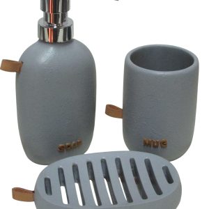 JGO. BAÑO x3 GRIS C/ CUERO – POLYRESINA
