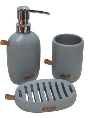 JGO. BAÑO x3 GRIS C/ CUERO – POLYRESINA