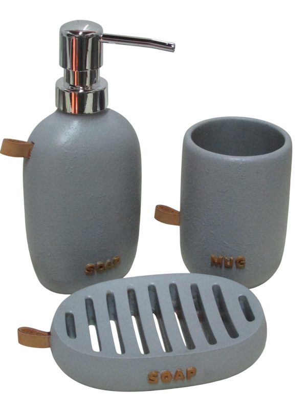JGO. BAÑO x3 GRIS C/ CUERO - POLYRESINA - Imagen 2