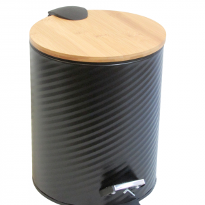 TACHO REDONDO NEGRO TAPA BAMBU 5 L «SOFT CLOSE»